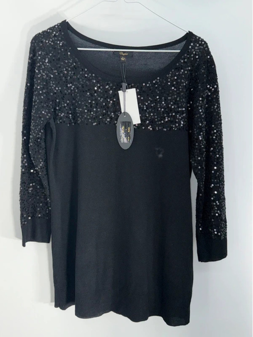 Cupio Black Sequin Embellished Sweater Tunic Size Large